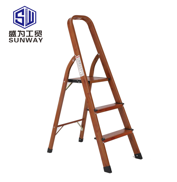 Wooden grain ladder aluminum 3 steps ladder wood spray color spray for wood ladder