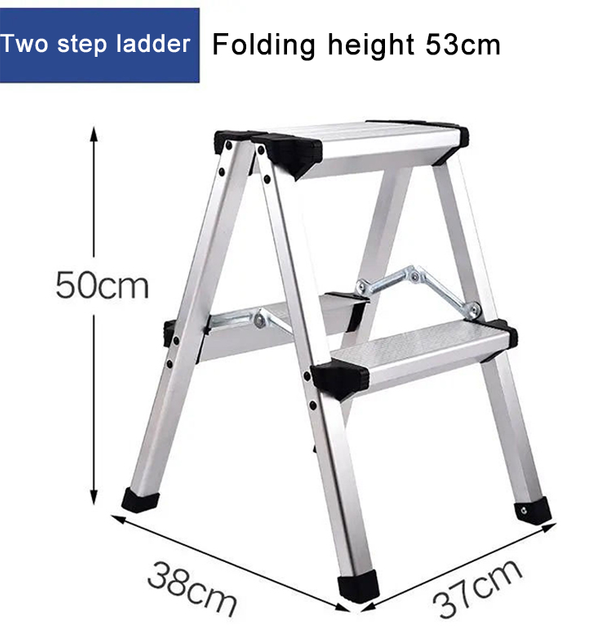Aluminum household herringbone foldable 2 step ladder kitchen folding step stool for motorhome