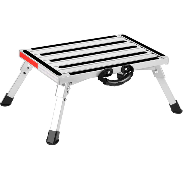 Folding aluminum platform step stool Rv ladder with reflective stripe+handle