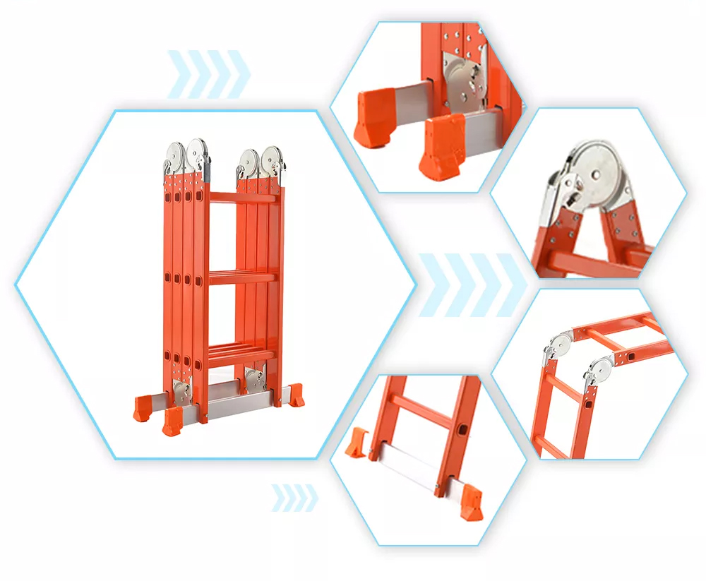 Spray red color big hinge aluminium multi function multi purpose folding ladder (5)