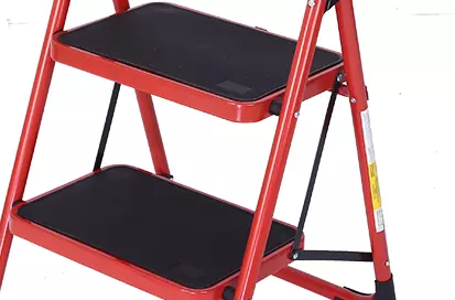 3-Step folding stool steel step stool foldable step ladder with rubber handgrip and Non-slip treads (Red)