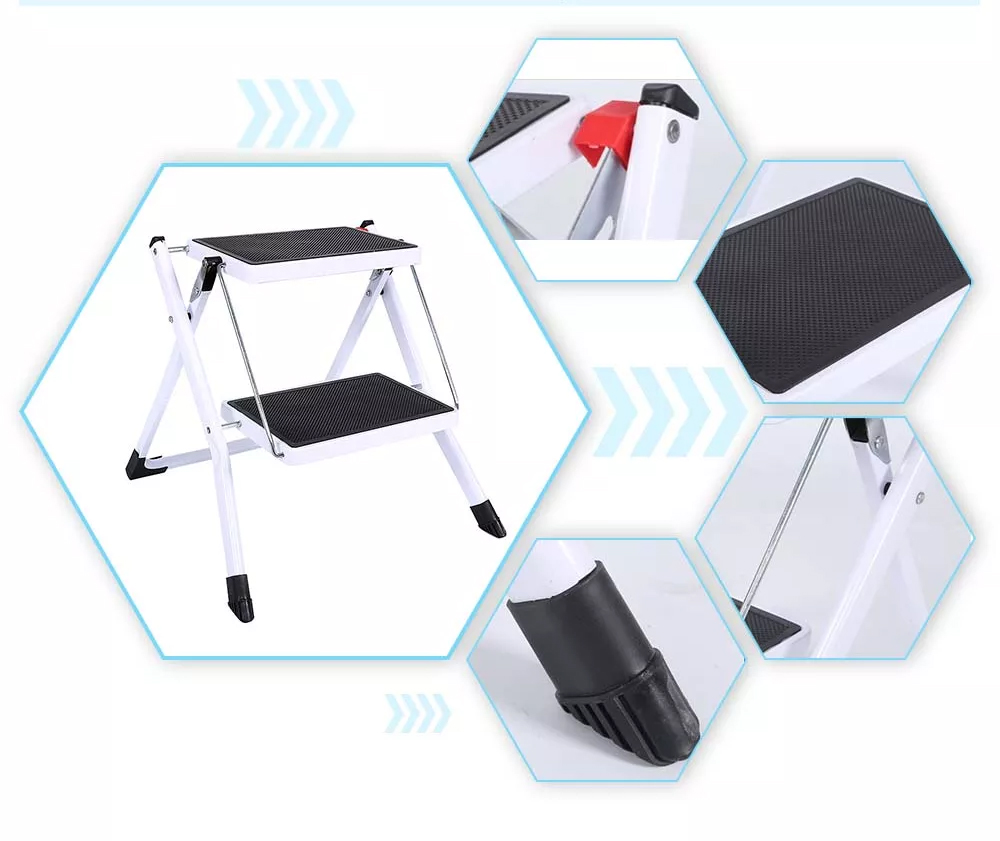 Premium design iron 2 steps foldable stool ladder (4)