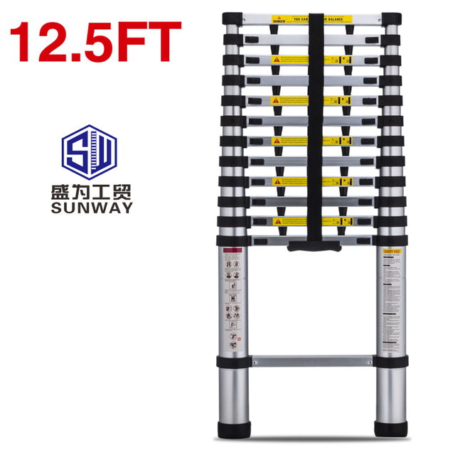 Telescopic ladder 12.5 feet aluminum telescoping extension ladder with 13 steps approved by en131