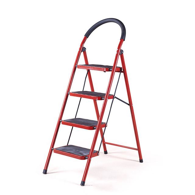 Modern design 4 steps red anti-skid ladder household ladder