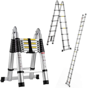 15.4ft Aluminum folding extension ladder with safety locking hinges 330lb capacity