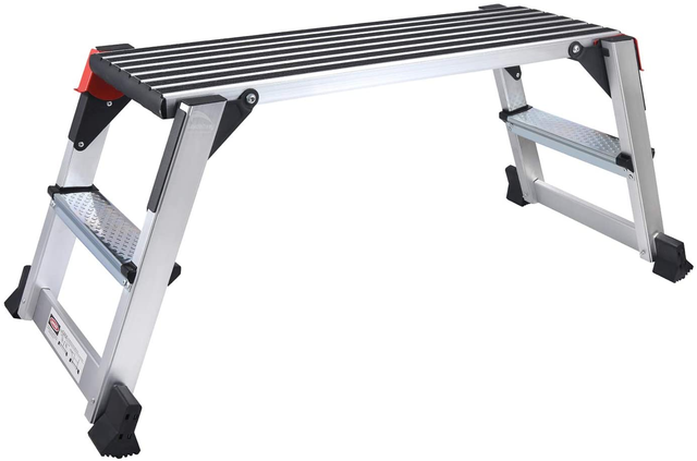 aluminum work platform step stool folding portable work bench with non-slip mat heavy duty with stabilizer bar