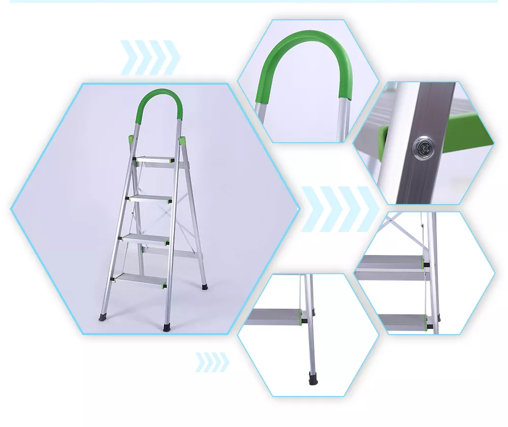 Customized colors green parts aluminum 4 step household ladder (3)