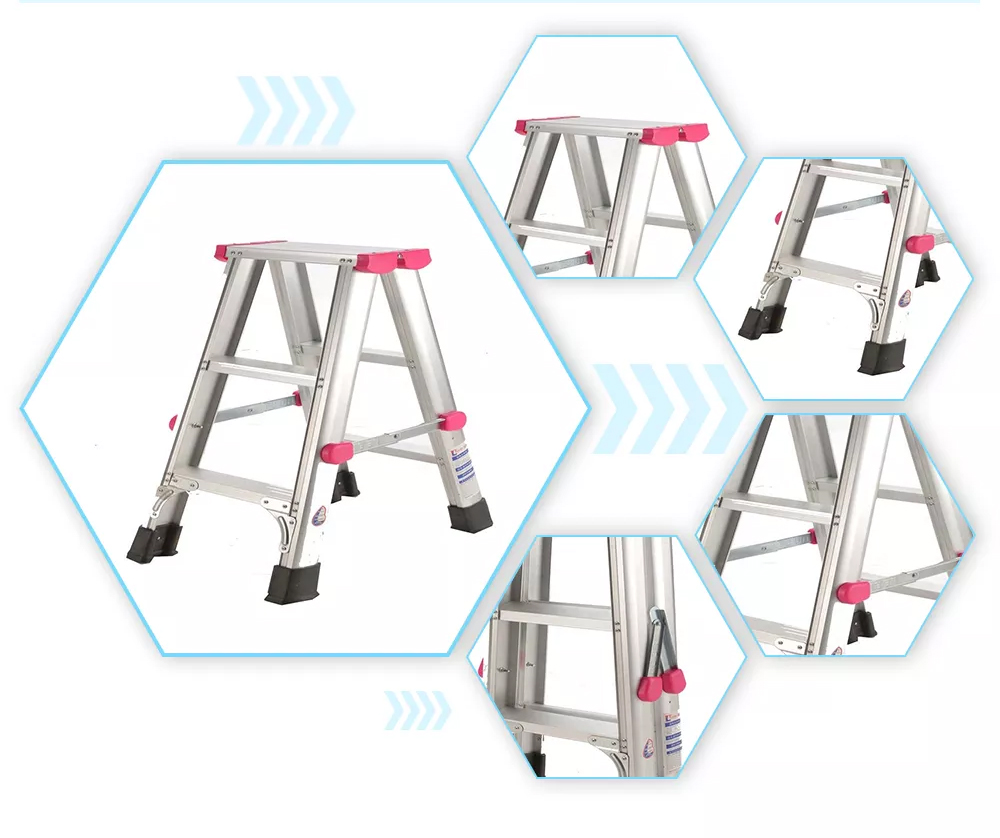 Folding aluminum household ladder double-sided adjustable step ladder (3)