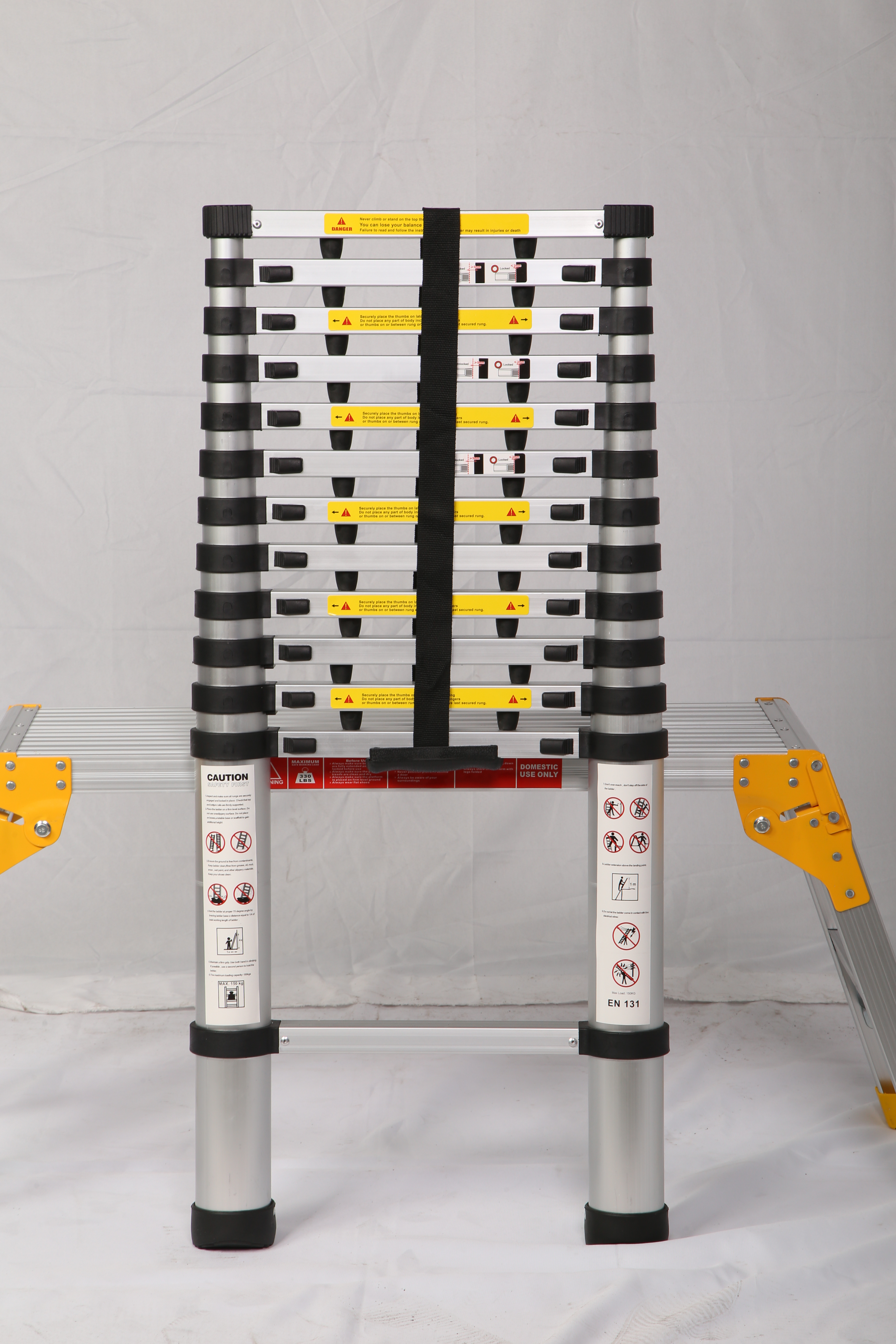 safety 3.8m anti-pinch hand aluminium telescopic ladder