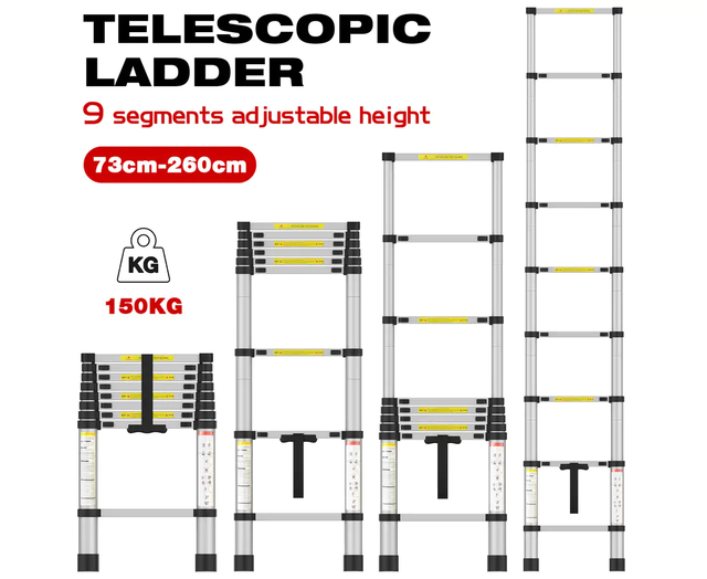 Telescopic ladder EN131 Certified, 9-steps foldable multipurpose step ladder