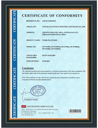 En131 Certificate Of Work Platform