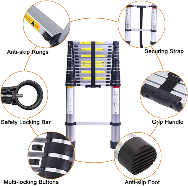Aluminum Material and Single Straight Ladders Structure telescopic ladder 4.4m