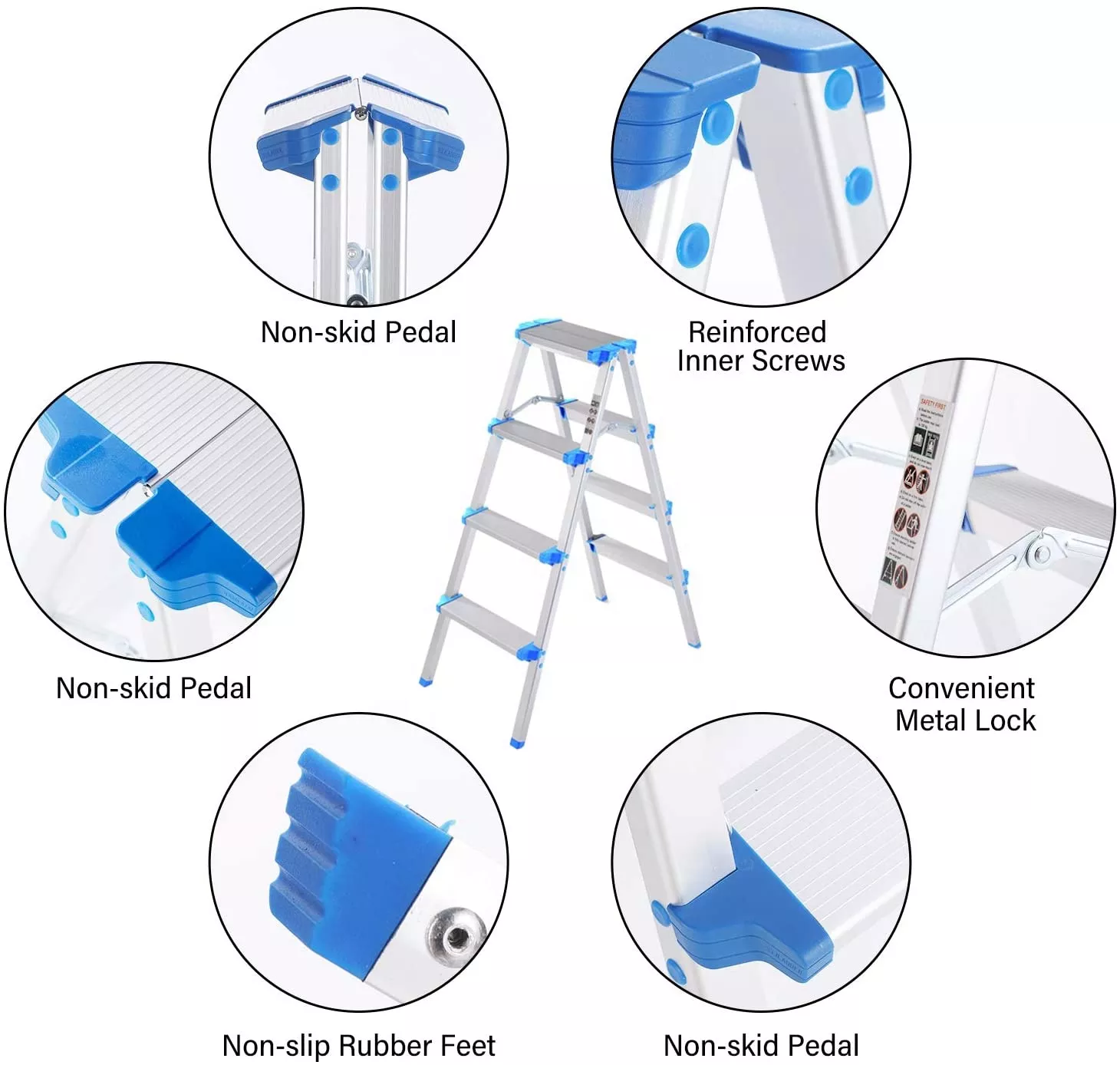 Folding step stool with wide anti-slip pedal aluminum lightweight 4 steps stool ladder