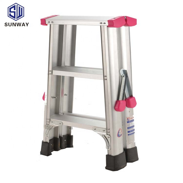 Folding aluminum household ladder double-sided adjustable step ladder