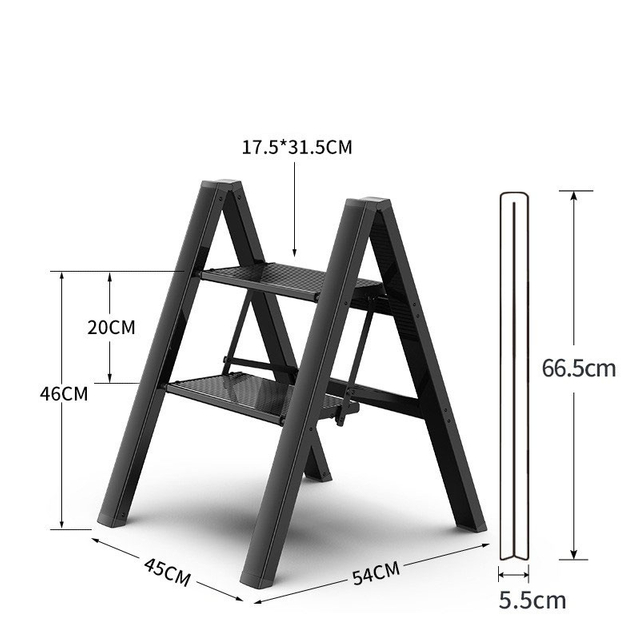 2 steps black foldable a type aluminum step ladder folding lightweight ladders for home
