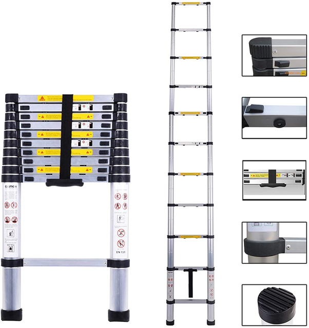 3.2m 10.5ft Household telescopic ladder lifting staircase folding straight aluminum alloy engineering ladder 11 steps