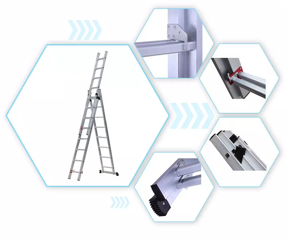 triple collapsible aluminum extension ladder 3x7 steps