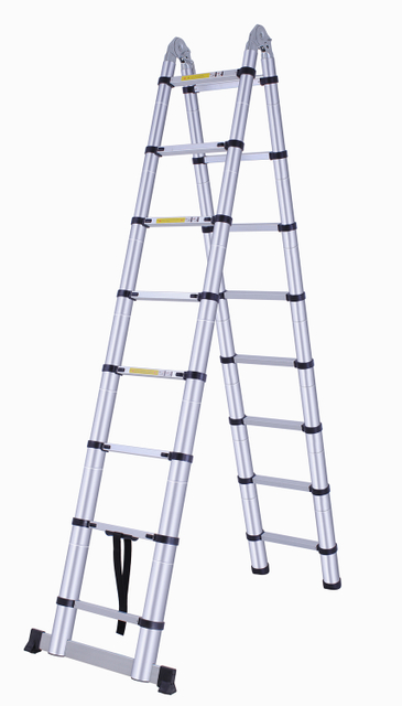 15.4ft Aluminum folding extension ladder with safety locking hinges 330lb capacity