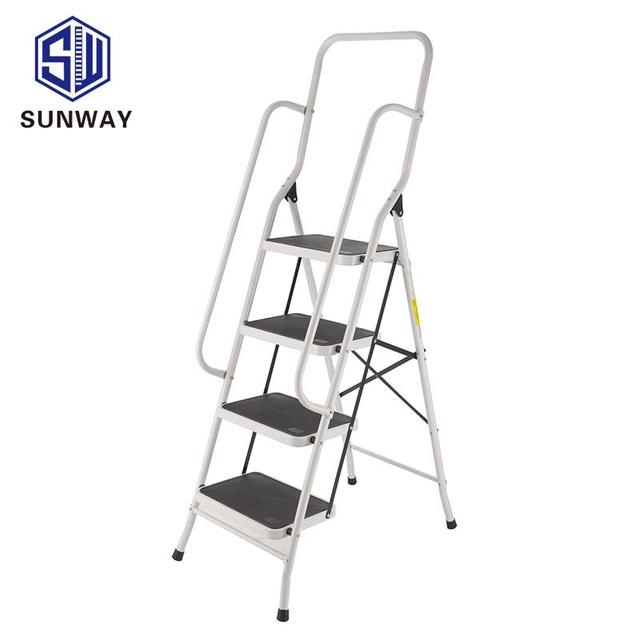 4 step portable steel ladder folding kitchen step stool with handrail