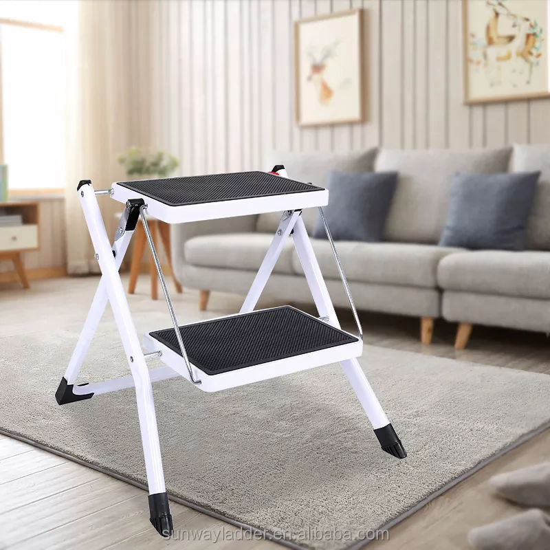 Premium design iron 2 steps foldable stool ladder