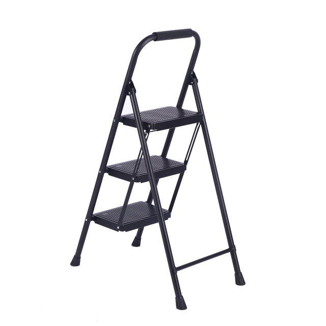 Supply amazon lightweight 3 step steel stool ladder black color 