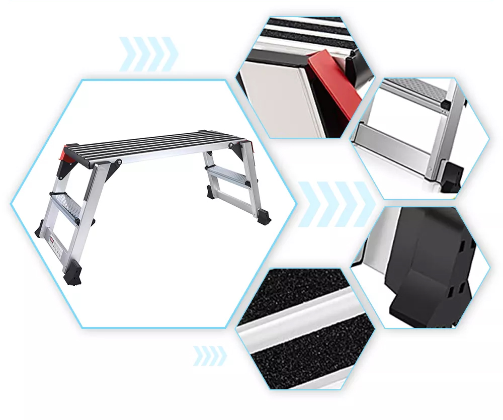 aluminum work platform step stool folding portable work bench with non-slip mat heavy duty with stabilizer bar (2)