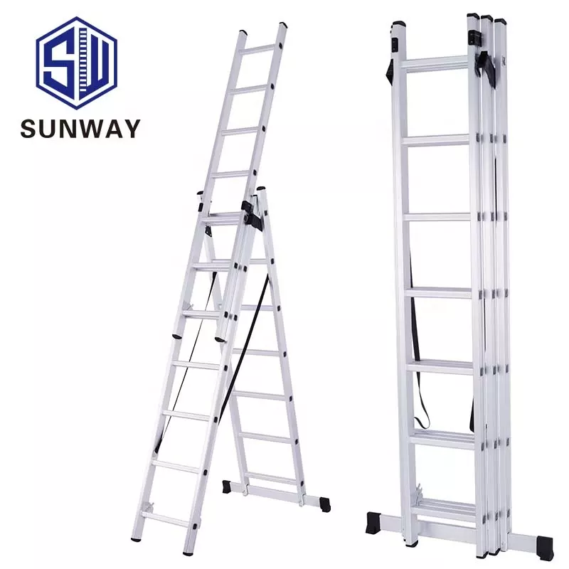 triple collapsible aluminum extension ladder 3x7 steps (2)